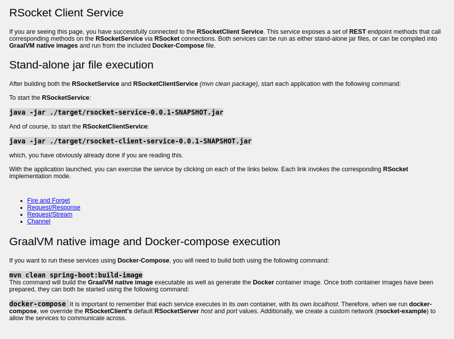 RSocketClientService landing page.