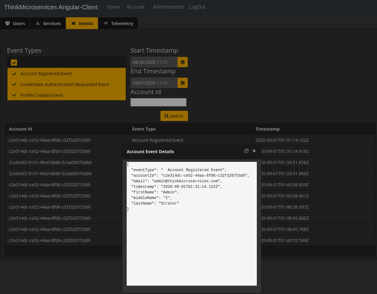 Angular Client Administration Event Detail.