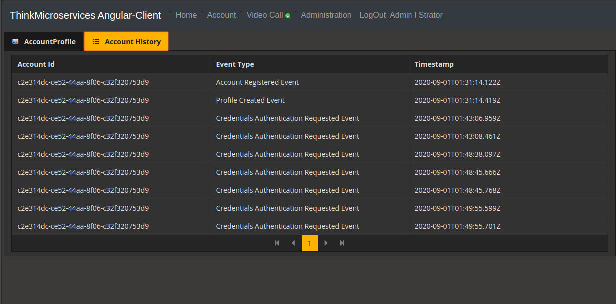 Angular Client Profile-History table.