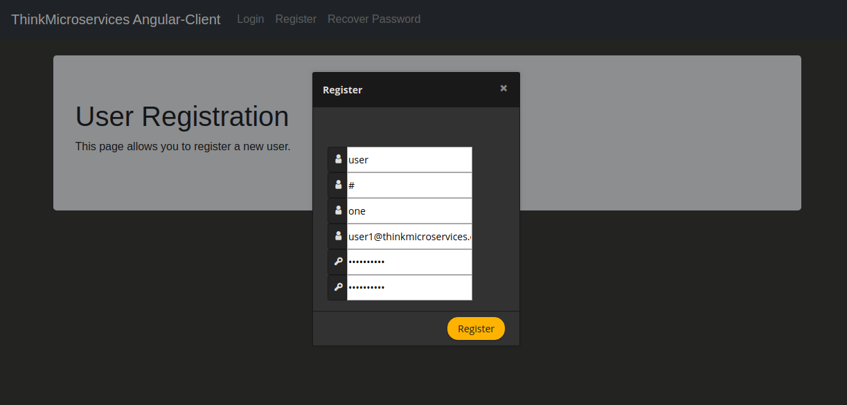 Angular Client Registration Dialog Completed.