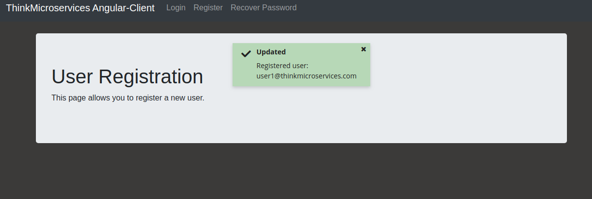 Angular Client Registration Success.