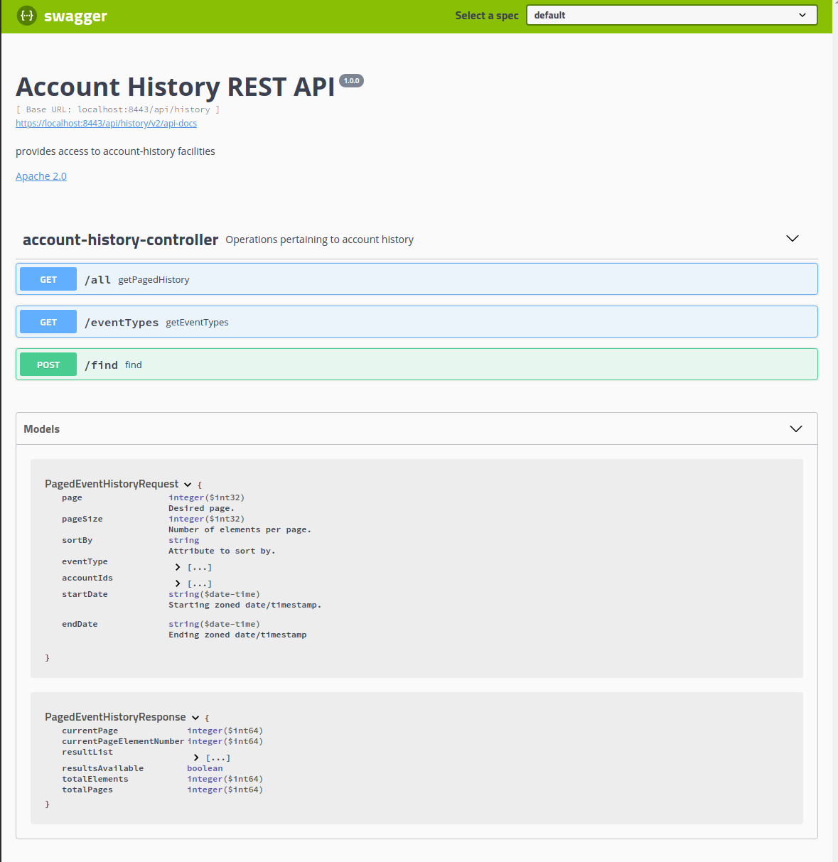 Account History Swagger UI