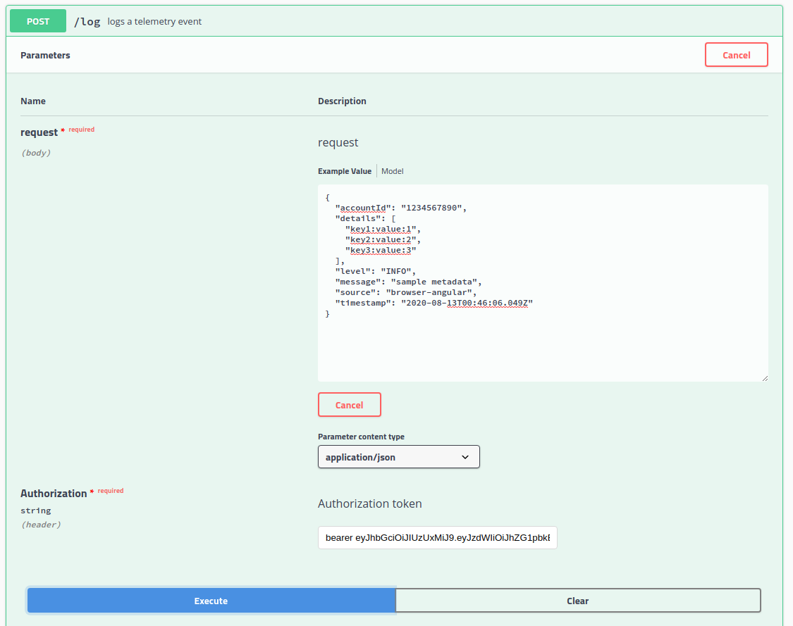 Swagger-UI /log method